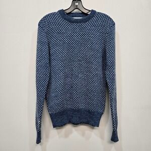 Vintage 90s Birdseye Knit Sweater Women Small Blue White Grandmacore Nordic Soft